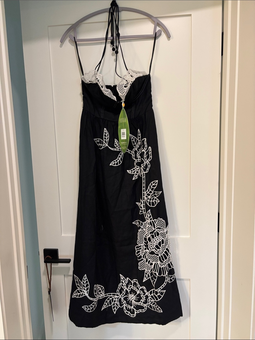 FARM Rio Black Maxi Dress with White Floral Embroidery